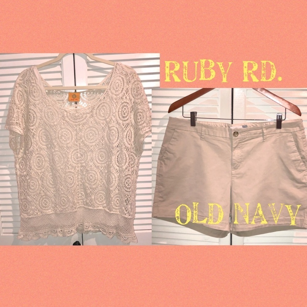 Ruby Rd Crochet Blouse & Old Navy Shorts 14